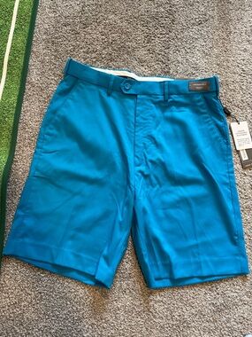 Men's Flat Front Performance Shorts in Teal Blue